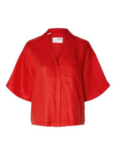 Toppar - Slflyra boxy revers linen shirt – Flame scarlet